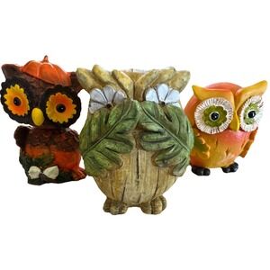 Owl Bobble Head Pumpkin Figurine  + 2 Decoration Thanksgiving  Fall Decor